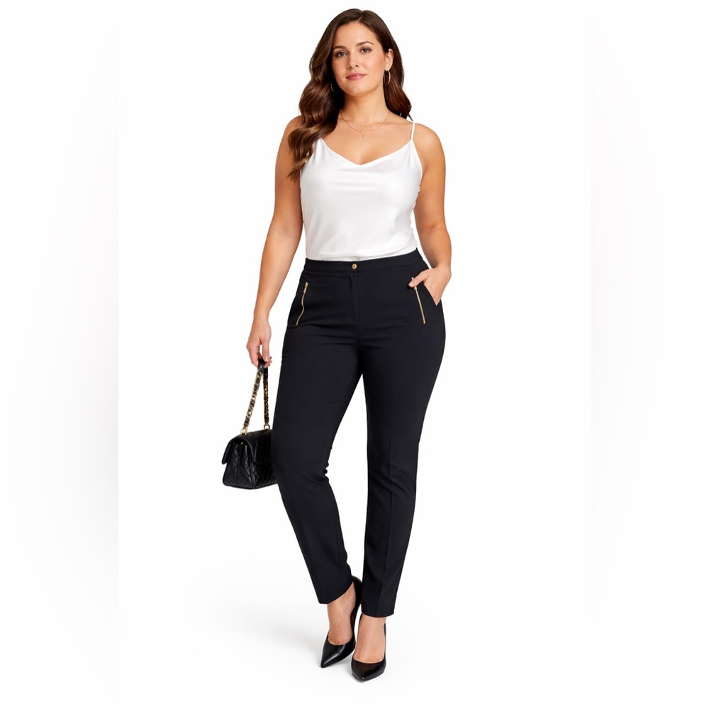 Calvin Klein Black Career Pants Gold Zipper Pockets Size 8 Workwear